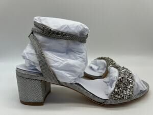 Badgley Mischka Women's Jada Ankle Wrap Block Heel Silver MP5316 Size 8 NIB
